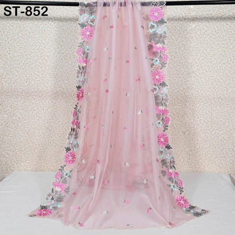 Pink Organza Dupatta Embroidery Bridal Veil Chunni Indian Head Scarf Crafting Sewing Wedding Dress Lehnga Costume Doll Making Gift for Her