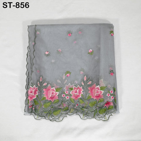 Grey Organza Women Dupatta, Embroidered Bridal Veil, Punjabi Chunri, Indian Head Scarf Craft Sew, Wedding Lehenga dress Costume Gift for Mom