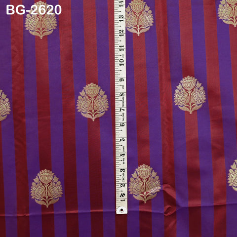 Blended Silk Brocade Fabric by Yard: Blue, Maroon, Gold Banarasi Weaving (44" Wide)