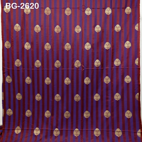 Blended Silk Brocade Fabric by Yard: Blue, Maroon, Gold Banarasi Weaving (44" Wide)
