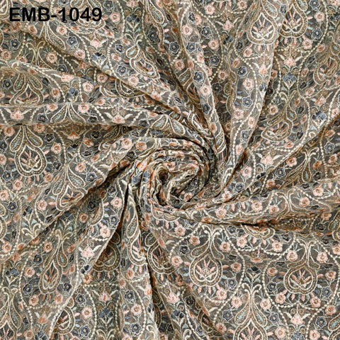 Indian Embroidery Fabric by the yard Embroidered Wedding Costumes Fabric Regency Reticules Victorian Handbags Marie Antoinette Junk Journals