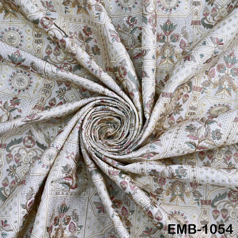 50" Indian Embroidered Fabric by the Yard for Sewing DIY Crafting, Embroidery, Wedding Dresses, Costumes, Dolls, Bags, and Pillow Covers