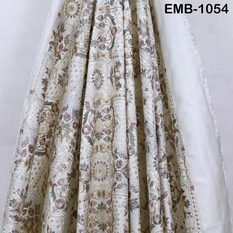 50" Indian Embroidered Fabric by the Yard for Sewing DIY Crafting, Embroidery, Wedding Dresses, Costumes, Dolls, Bags, and Pillow Covers