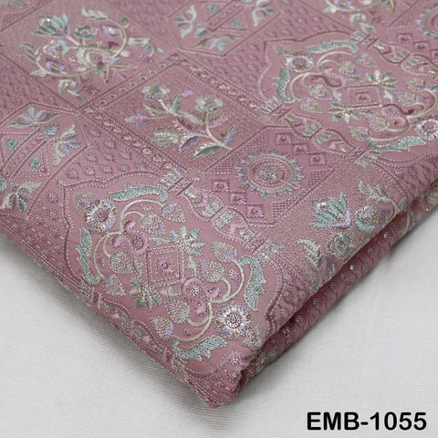 50-inch Indian Embroidered Fabric by Yard: Dusty Pink Viscose, Sequins, Wedding Dress Crafting