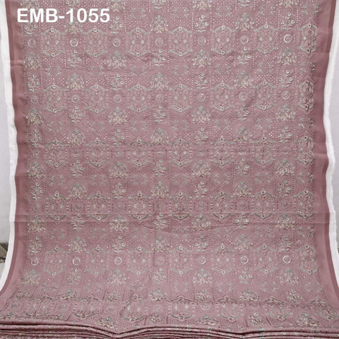 50-inch Indian Embroidered Fabric by Yard: Dusty Pink Viscose, Sequins, Wedding Dress Crafting