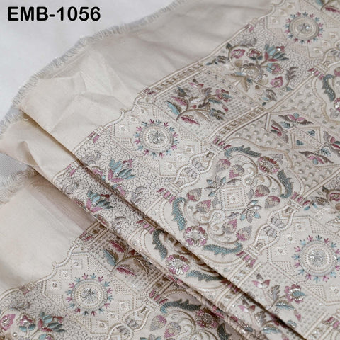 50-inch Indian Embroidered Fabric by Yard: Dusty Pink Viscose, Sequins, Wedding Dress Crafting