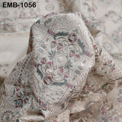 50-inch Indian Embroidered Fabric by Yard: Dusty Pink Viscose, Sequins, Wedding Dress Crafting