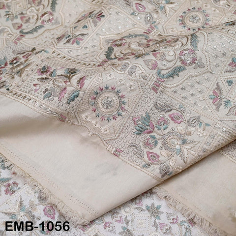 50-inch Indian Embroidered Fabric by Yard: Dusty Pink Viscose, Sequins, Wedding Dress Crafting