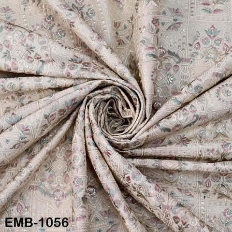 50-inch Indian Embroidered Fabric by Yard: Dusty Pink Viscose, Sequins, Wedding Dress Crafting