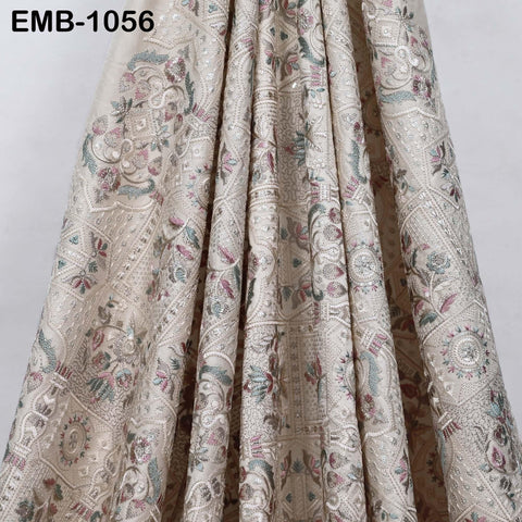 50-inch Indian Embroidered Fabric by Yard: Dusty Pink Viscose, Sequins, Wedding Dress Crafting