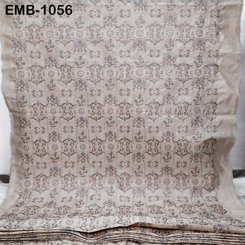 50-inch Indian Embroidered Fabric by Yard: Dusty Pink Viscose, Sequins, Wedding Dress Crafting