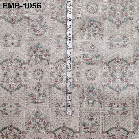 50-inch Indian Embroidered Fabric by Yard: Dusty Pink Viscose, Sequins, Wedding Dress Crafting