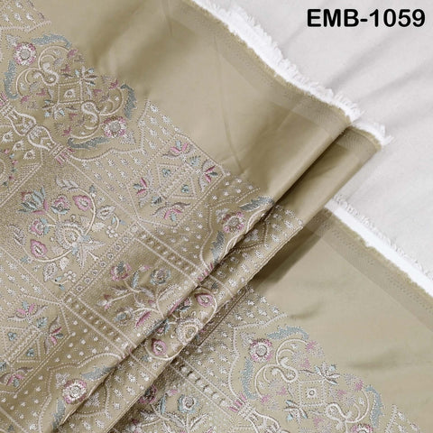 50-inch Indian Embroidered Fabric by Yard: Dusty Pink Viscose, Sequins, Wedding Dress Crafting