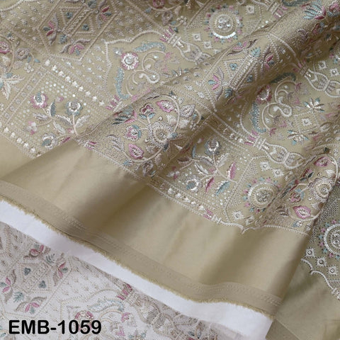 50-inch Indian Embroidered Fabric by Yard: Dusty Pink Viscose, Sequins, Wedding Dress Crafting