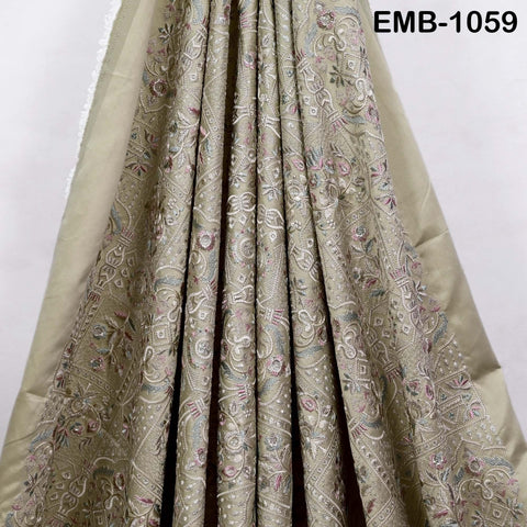 50-inch Indian Embroidered Fabric by Yard: Dusty Pink Viscose, Sequins, Wedding Dress Crafting