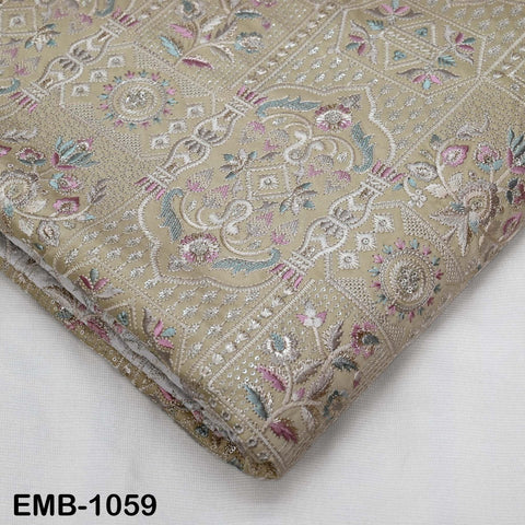 50-inch Indian Embroidered Fabric by Yard: Dusty Pink Viscose, Sequins, Wedding Dress Crafting