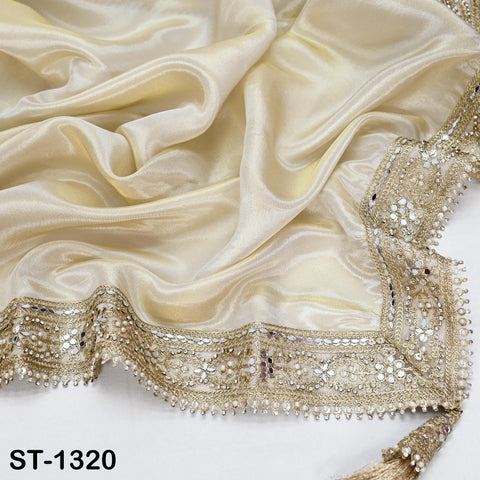 Gold Zari Tissue Dupatta for Women, Bridal Wedding lehenga Heavy Chunni Veil Sequin Scarf, Indian Ethnic Dress Costume Bridesmaid's Gift