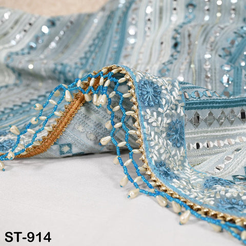 Long Women Dupatta Bridal Veil Indian Dupatta Mirror Work Embroidered Customized Wedding Georgette Embroidery Stoles Lehenga Chunni Gift