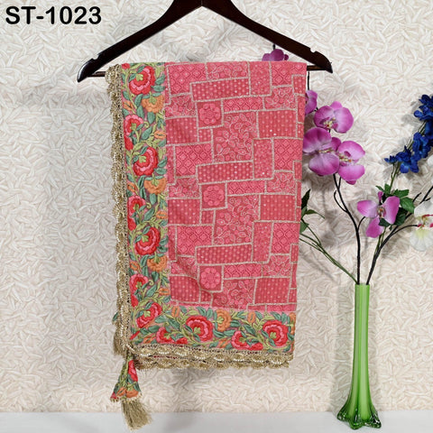 Coral Red Embroidery Dupatta Women Chikankari Georgette Chunni Bridal Veil Lehenga Wrap Stole Festival Wedding Punjabi Dress Chunri 2.5 Yard
