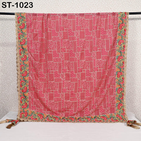 Coral Red Embroidery Dupatta Women Chikankari Georgette Chunni Bridal Veil Lehenga Wrap Stole Festival Wedding Punjabi Dress Chunri 2.5 Yard