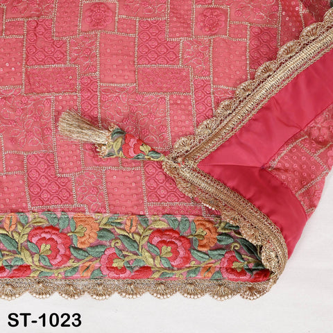Coral Red Embroidery Dupatta Women Chikankari Georgette Chunni Bridal Veil Lehenga Wrap Stole Festival Wedding Punjabi Dress Chunri 2.5 Yard