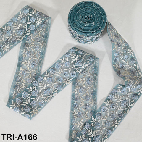 9 Yard Steel Blue Embroidery Ribbons 6cm Indian Sari Border Embroidered Crafting Sewing Lampshade making Home Decor Costumes Trimmings