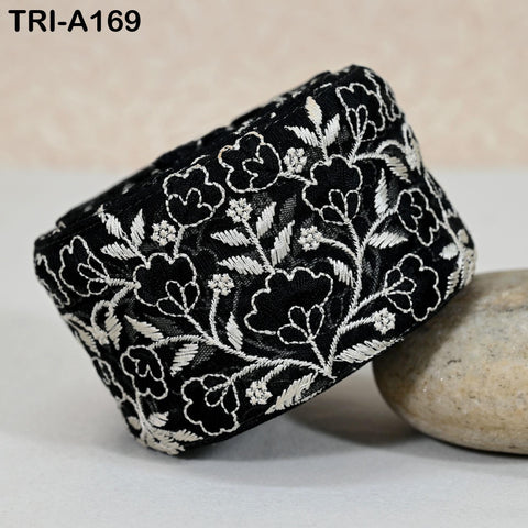 9 Yard Black Embroidery Ribbons 6cm Indian Sari Border Embroidered Crafting Sewing Lampshade making Home Decor Costumes Trimmings