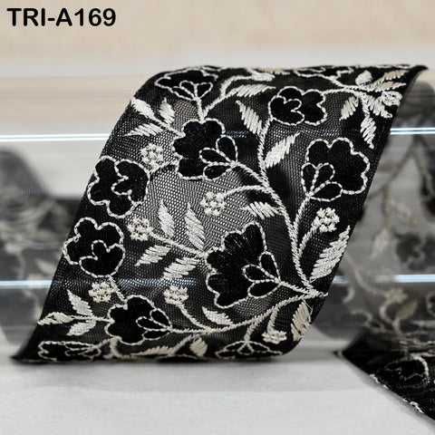 9 Yard Black Embroidery Ribbons 6cm Indian Sari Border Embroidered Crafting Sewing Lampshade making Home Decor Costumes Trimmings