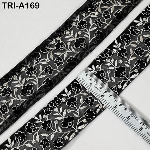9 Yard Black Embroidery Ribbons 6cm Indian Sari Border Embroidered Crafting Sewing Lampshade making Home Decor Costumes Trimmings