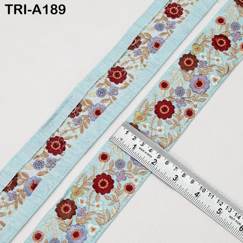 9 Yard Sky Blue 5 cm Embroidery Trims Ribbons Indian Sari Border Embroidered Crafting Sewing Costume Tote Bags Lampshade Home Decor