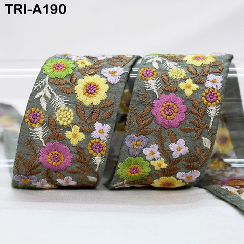 9 Yard Brown 5 cm Embroidery Trims Ribbons Indian Sari Border Embroidered Crafting Sewing Costume Tote Bags Lampshade Home Decor