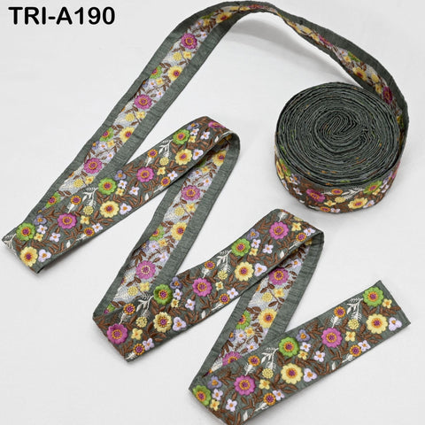 9 Yard Brown 5 cm Embroidery Trims Ribbons Indian Sari Border Embroidered Crafting Sewing Costume Tote Bags Lampshade Home Decor