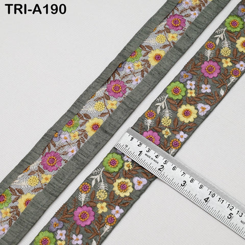 9 Yard Brown 5 cm Embroidery Trims Ribbons Indian Sari Border Embroidered Crafting Sewing Costume Tote Bags Lampshade Home Decor