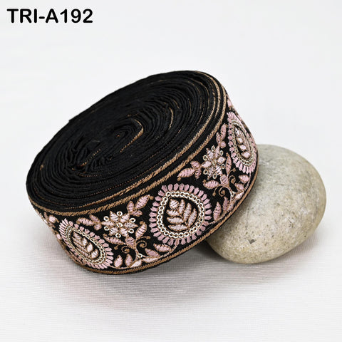 9 Yard Black 50mm Embroidery Trims Ribbons Indian Sari Border Embroidered DIY Crafting Sewing Costumes Tablecloth Lampshade Home Decor Trim