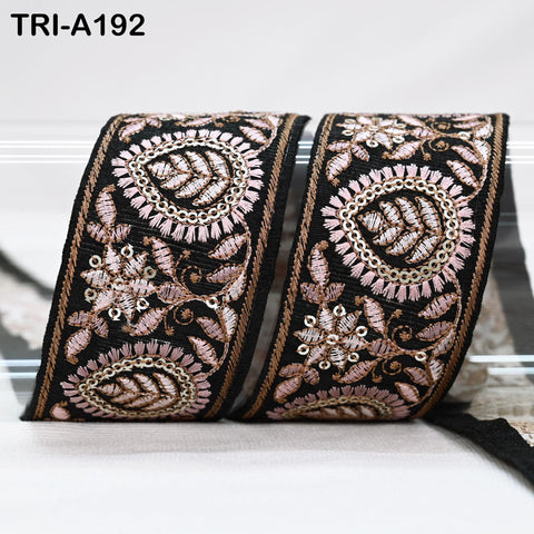 9 Yard Black 50mm Embroidery Trims Ribbons Indian Sari Border Embroidered DIY Crafting Sewing Costumes Tablecloth Lampshade Home Decor Trim