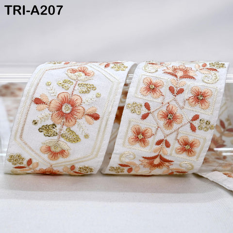 9 Yard Ivory Embroidery Ribbons 6cm Indian Sari Border Embroidered Crafting Sewing Tablecloth Lampshade making Home Decor Costumes Trimming