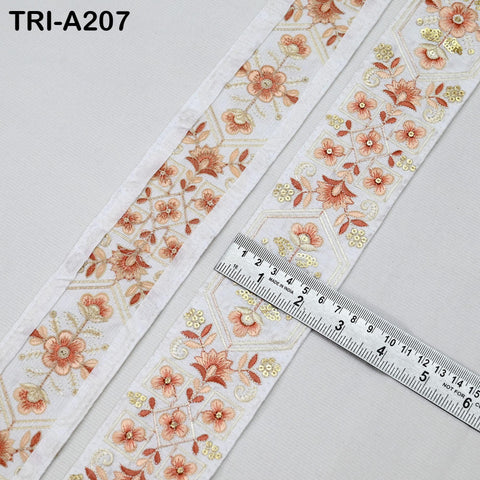 9 Yard Ivory Embroidery Ribbons 6cm Indian Sari Border Embroidered Crafting Sewing Tablecloth Lampshade making Home Decor Costumes Trimming