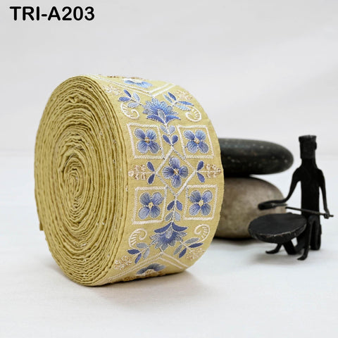 9 Yard Beige Embroidery Ribbons 6cm Indian Sari Border Embroidered Crafting Sewing Tablecloth Lampshade making Home Decor Costumes Trimming