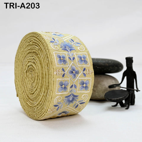 9 Yard Beige Embroidery Ribbons 6cm Indian Sari Border Embroidered Crafting Sewing Tablecloth Lampshade making Home Decor Costumes Trimming