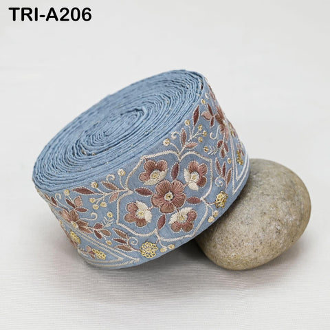 9 Yard Grey Embroidery Ribbons 6cm Indian Sari Border Embroidered Crafting Sewing Tablecloth Lampshade making Home Decor Costumes Trimming