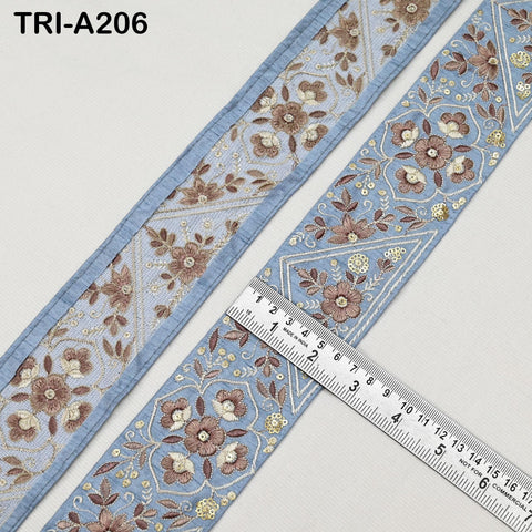 9 Yard Grey Embroidery Ribbons 6cm Indian Sari Border Embroidered Crafting Sewing Tablecloth Lampshade making Home Decor Costumes Trimming