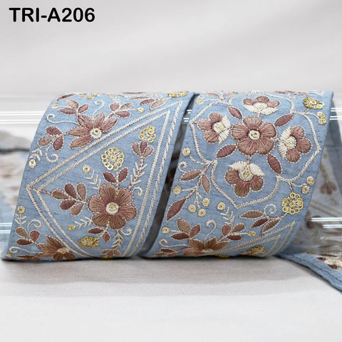 9 Yard Grey Embroidery Ribbons 6cm Indian Sari Border Embroidered Crafting Sewing Tablecloth Lampshade making Home Decor Costumes Trimming