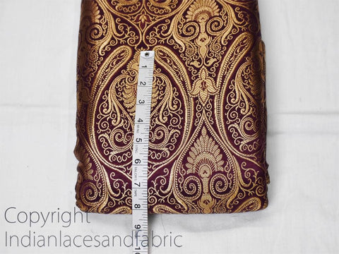 Indian Brocade Fabric Burgundy Gold Banarasi Benarse Blended Silk Bridal Wedding Dresses Lengha Crafting Sewing Drapery Upholstery Costume