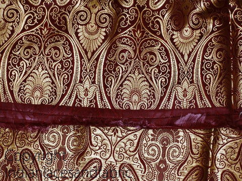 Indian Brocade Fabric Burgundy Gold Banarasi Benarse Blended Silk Bridal Wedding Dresses Lengha Crafting Sewing Drapery Upholstery Costume