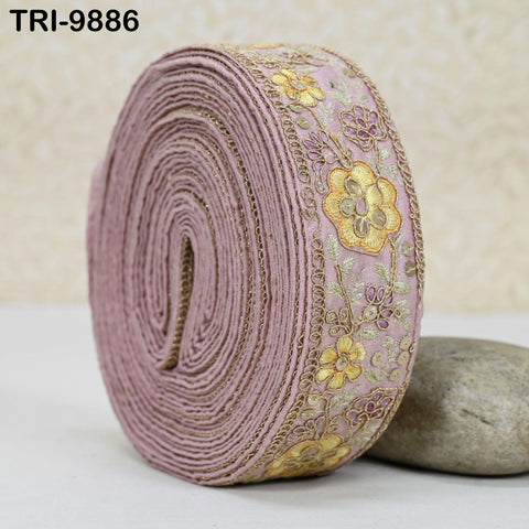 9 Yard Dusty Pink 5 cm Embroidery Trims Ribbons Indian Sari Border Embroidered Crafting Sewing Costume Tote Bags Lampshade Home Decor