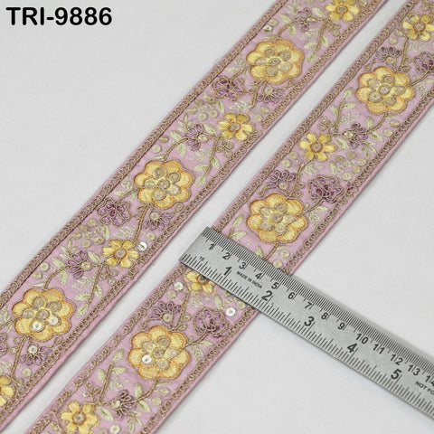 9 Yard Dusty Pink 5 cm Embroidery Trims Ribbons Indian Sari Border Embroidered Crafting Sewing Costume Tote Bags Lampshade Home Decor