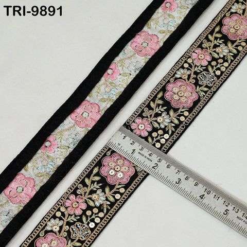9 Yard Pink 5 cm Embroidery Trims Ribbons Indian Sari Border Embroidered Crafting Sewing Costume Tote Bags Lampshade Home Decor