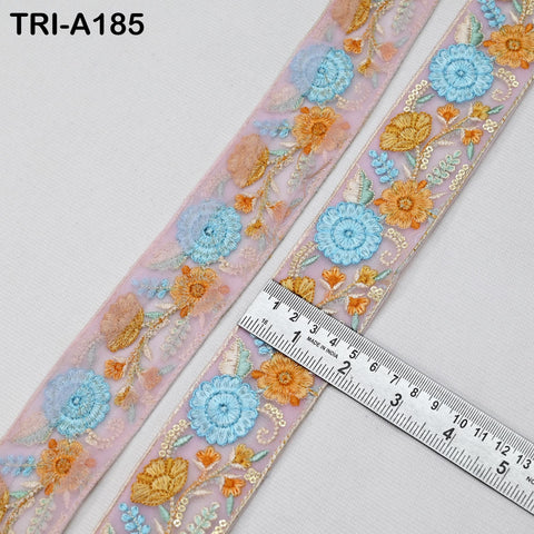 9 Yard Pink Indian Embroidery Ribbon 5cm Trim Sari Border DIY Crafting Sewing Embroidered Shoe making Designer Curtain Home Decor Trimmings