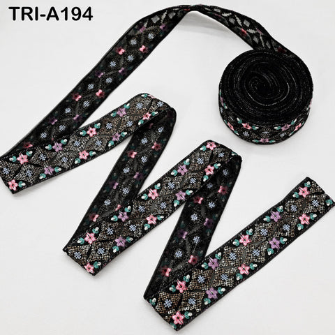 9 Yard Black 5cm Embroidery Trims Ribbons Indian Sari Border Embroidered Crafting Sewing Costume Tote Bags Lampshade Home Decor