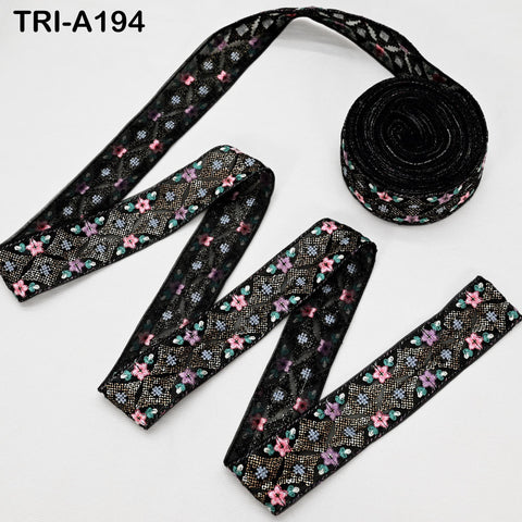 9 Yard Black 5cm Embroidery Trims Ribbons Indian Sari Border Embroidered Crafting Sewing Costume Tote Bags Lampshade Home Decor